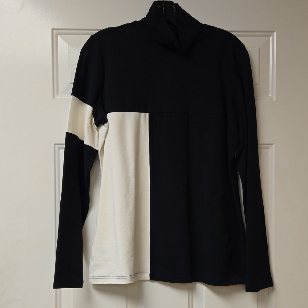 Worth Black and Cream Colorblock Turtleneck Sweater